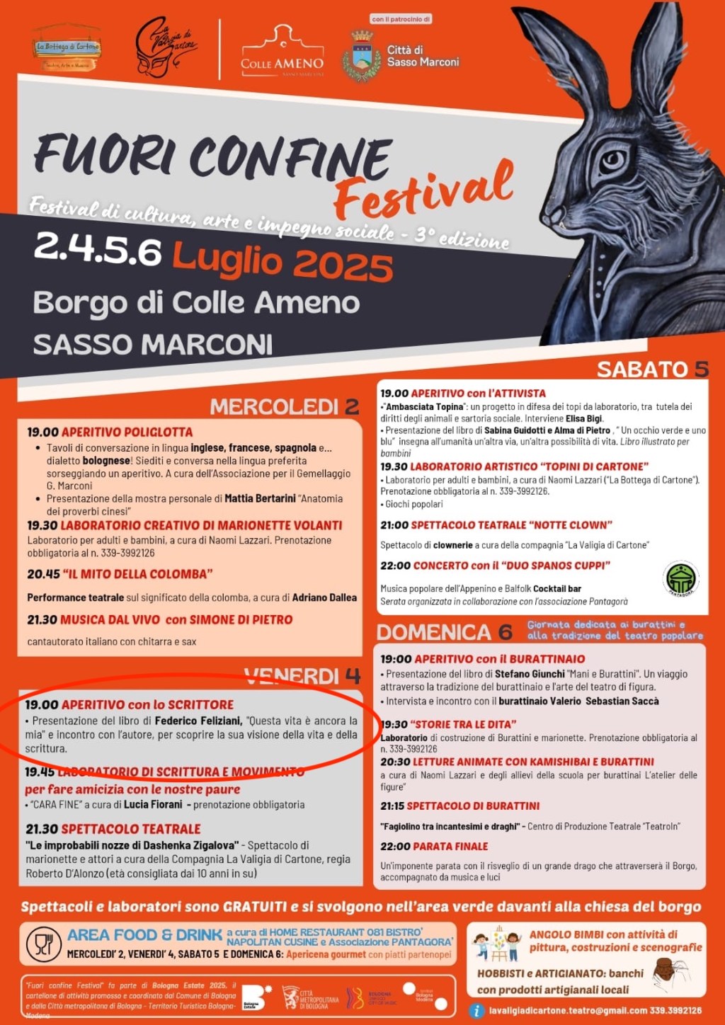 Venerdì 4 luglio torno al Fuori Confine Festival al Borgo di Colle&nbsp;Ameno
